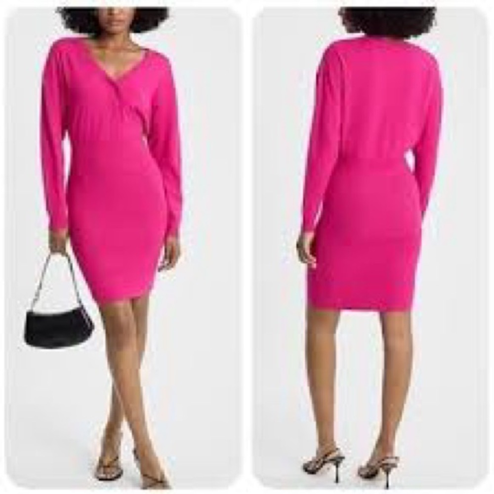 Express Hot Pink Knit Sweater Dress Dolman Stretch Size XL NEW $88